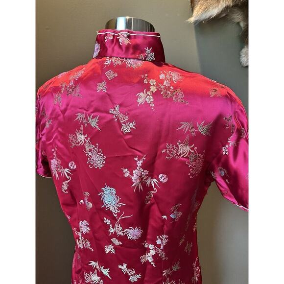 Vintage SOLZ Squirrel Red Rayon Satin Wiggle Fitted Dress Gown Size 42 - Picture 7 of 14